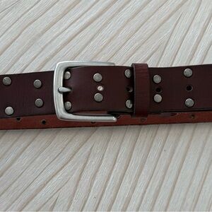 Lucky Brand Studded Brown Leather Belt with Silver Buckle